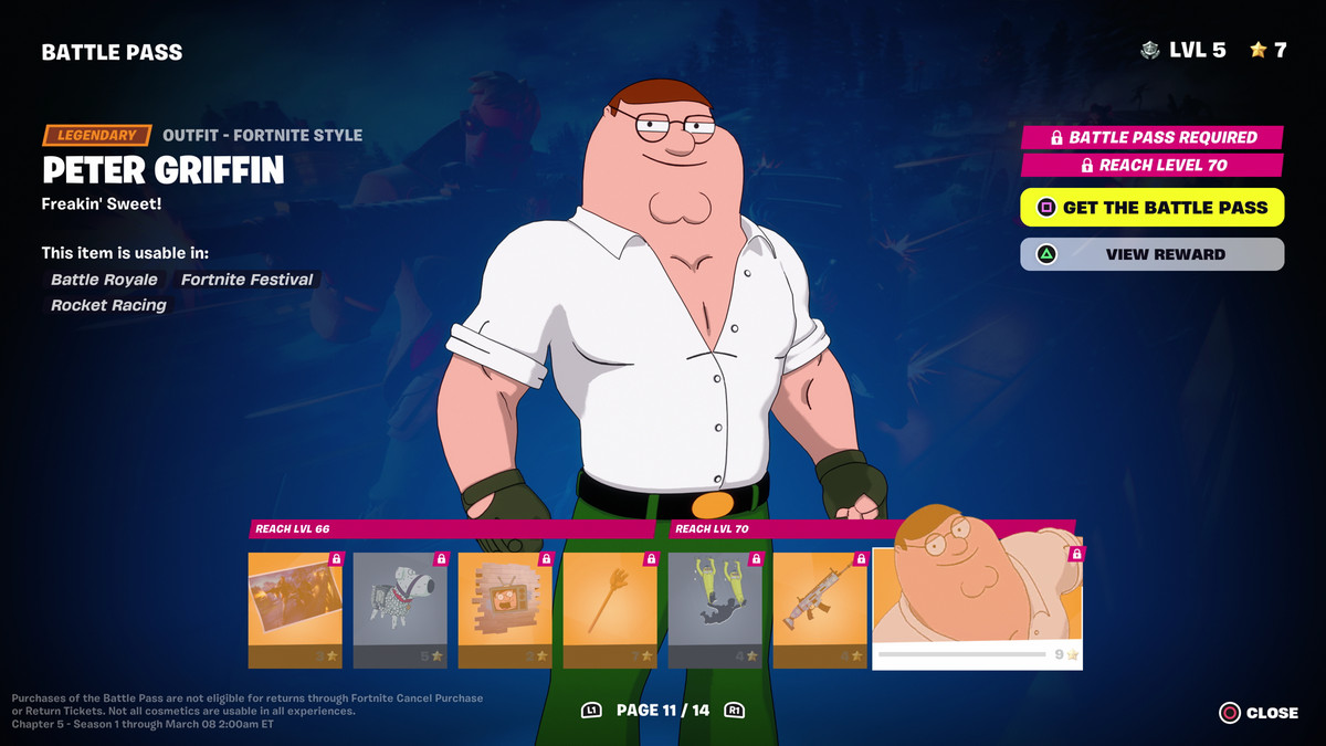 Fortnite Underground C5S1 Battle Pass rewards Peter Griffin skin