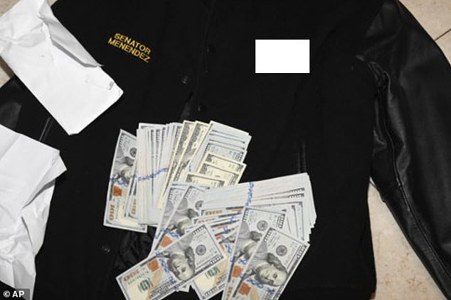 Stacks of cash from the raid on the Menendez's New Jersey home are on display