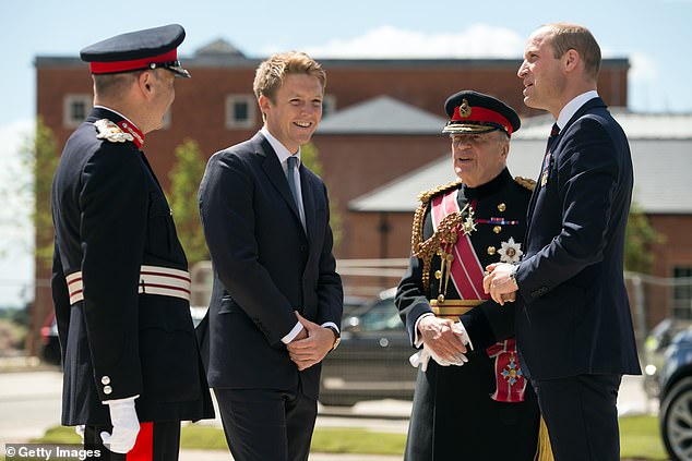 Prince WilliaM greeted by General Timothy Granville-Chapman (2R), Hugh Grosvenor, the Duke of Westminster (2L) and John Peace (L) during the official handover to the nation of the newly built Defense and National Rehabilitation Center (DNRC) at the Stanford Hall Estate on June 21, 2018 in Leeds