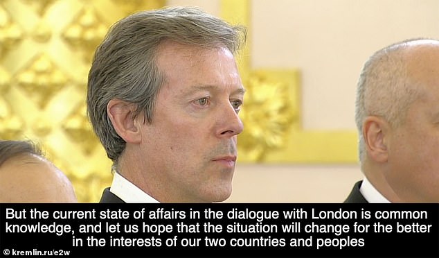 Nigel Casey, the British ambassador to the Russian Federation, looked solemn during the speech