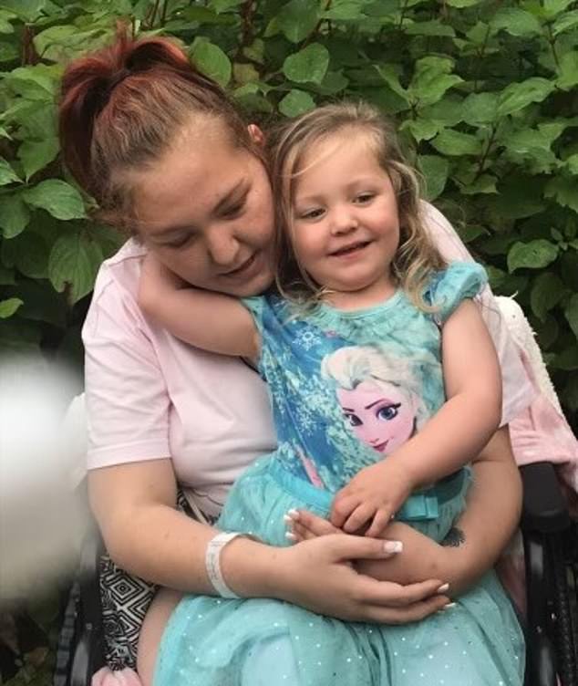 Her colon cancer was only noticed after she was referred for follow-up testing, when she began suffering from fatigue, nausea, diarrhea and constipation – telltale signs of the disease (Mia is pictured with Kyla-Mae)