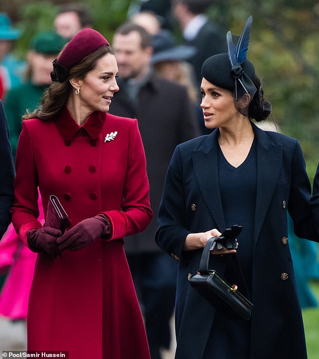 Sisters in conflict!  Sisters-in-law Kate and Meghan have yet to make any public statements about the media frenzy.  (Image: The Duchess of Cambridge and the Duchess of Sussex attend the Christmas Day service at the Church of St. Mary Magdalene on the Sandringham Estate in 2018)