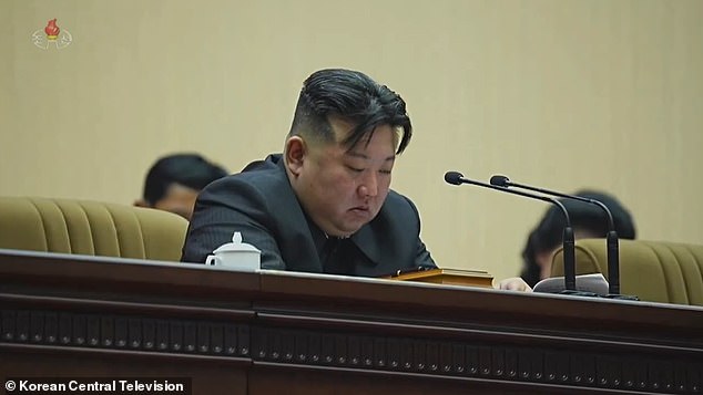 In his apparently highly choreographed emotional plea, the authoritarian leader was seen dabbing his eyes with a handkerchief as he addressed thousands of women gathered at a National Mothers' Meeting in Pyongyang on Sunday.