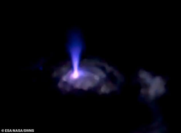 The new photo comes eight years after Mogensen's first mission to the ISS, when he captured images of another thunder event shooting into space: a blue jet (pictured)