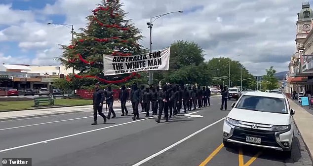 A neo-Nazi group has brazenly marched through the center of the Victorian city of Ballarat