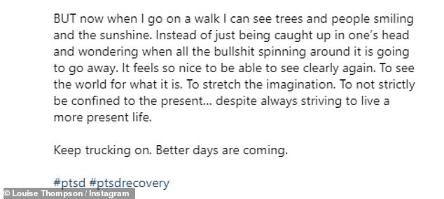 She wrote, “Here's a reminder that a lot can change in a year.  A lot can change in 6 months.  I'm crying as I write this.  I feel very emotional today.  I can't lie, it feels good to take away my pain