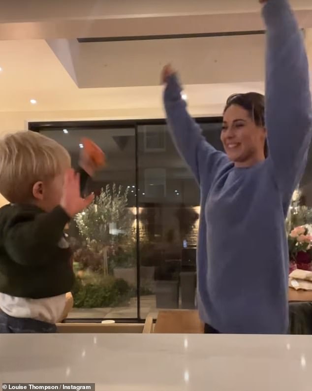 Taking to her Instagram Story, Louise also shared an adorable video of herself dancing in her kitchen with son Leo, two, who she shares with fiancé Ryan Libbey, 33