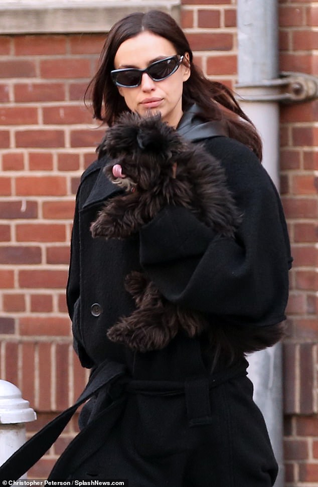 Irina carried her dog in her arms during the big Apple outing