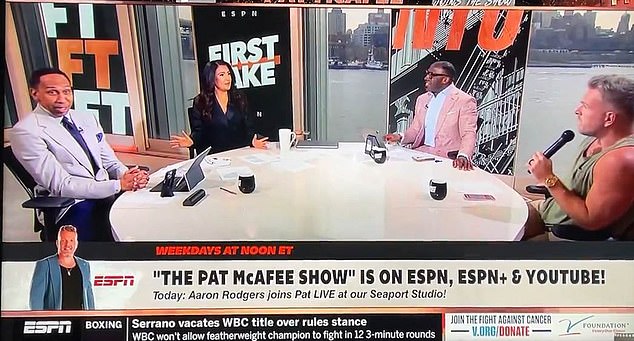 McAfee spoke with co-hosts (from left) Stephen A. Smith, Molly Qerim and Shannon Sharpe