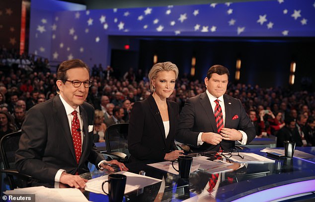 Chris Wallace, Megyn Kelly and Bret Baier at the start of the 2016 debate hosted by Fox News