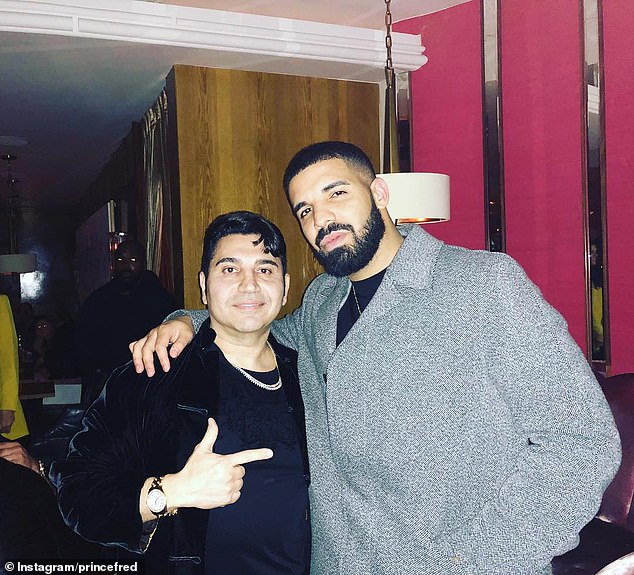 Fereidoun Khalilian, better known as Prince Fred, was arrested in June for ordering the alleged murder of a filmmaker who planned to expose the con artist in a documentary (Khalilian pictured here with Drake)