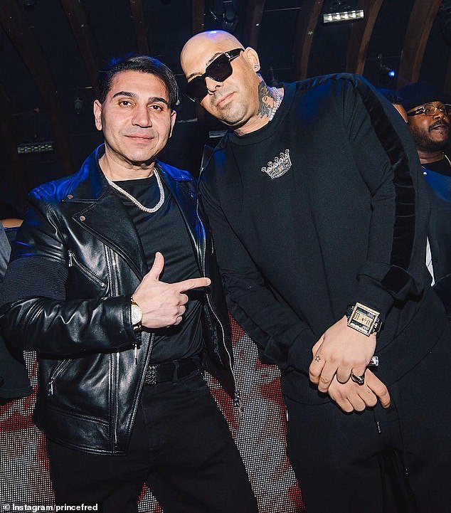 A former nightclub owner in Florida, Khalilian opened Club Paris in 2005 alongside the queen of socialites.  Alongside Paris Hilton, the self-proclaimed prince claimed to be Middle Eastern royalty to collaborate with other stars such as Demi Lovato, Usher and Drake (Khalilian pictured here with Mally Mall)