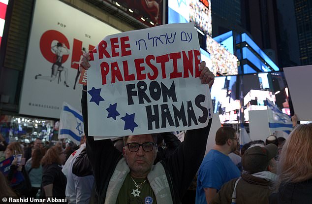 During the protests, many held up signs in support of Palestinians held by the militant extremist group Hamas.