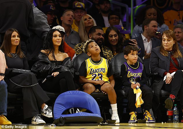 Kardashian's son Saint wore his own LeBron James Lakers jersey to the game