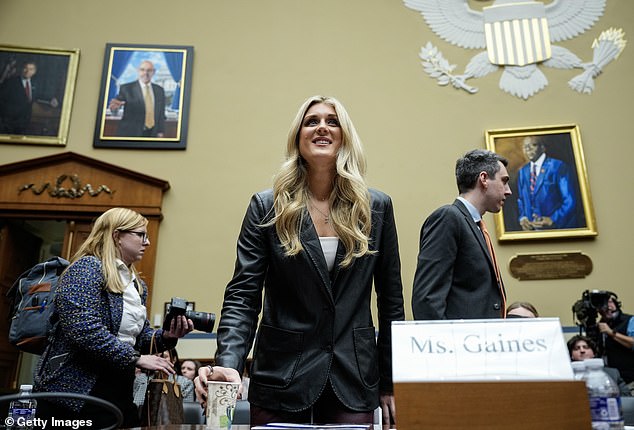 Women's sports advocate and NCAA swimming legend Riley Gaines hit back 'if my testimony makes me transphobic, your opening monologue makes you a misogynist'