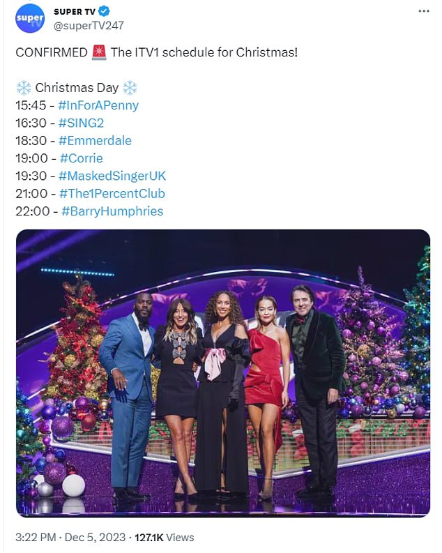 Emmerdale airs at 6.30pm before fans are then treated to a festive visit to Weatherfield at 7pm, before The Masked Singer kicks off at 7.30pm.