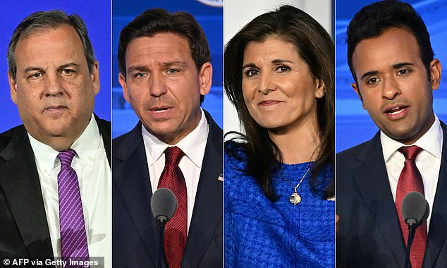 Four candidates will take the stage Wednesday for the fourth Republican debate in Tuscaloosa, Florida (from left): Chris Christie, Ron DeSantis, Nikki Haley, Vivek Ramaswamy