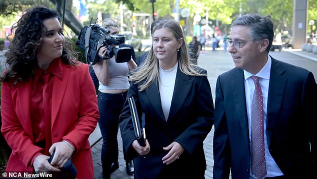 Brittany Higgins is pictured leaving federal court during the defamation trial against Network 10 and Lisa Wilkinson