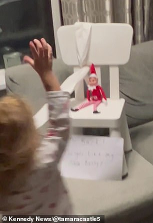 Betsy then grabs the elf by his feet and hits his head against the wooden stool as 'punishment'.