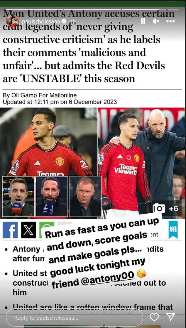 Scholes responded to Mail Sport's article and gave simple advice to Antony via Instagram