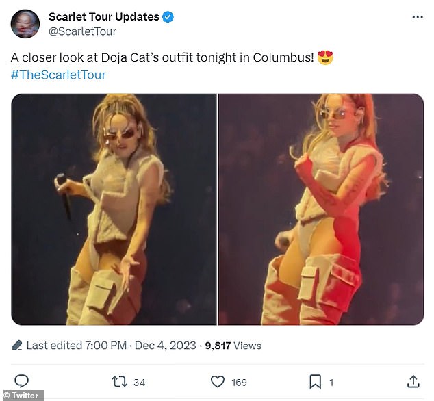 The Say So hitmaker - who has been making bold statements in unique outfits ahead of her tour - turned heads during a performance at the Nationwide Arena with a flesh-colored ensemble