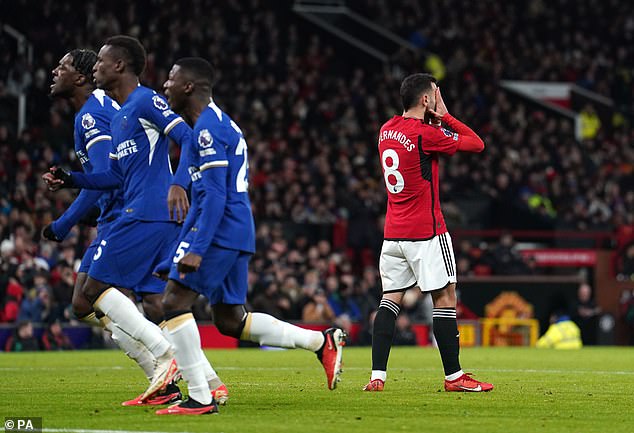 Fernandes held his head in his hands after his tame effort was comfortably saved