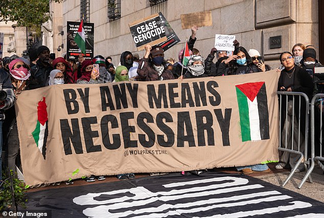 Students protest for the liberation of Palestine 'by any means necessary' during a protest in New York on November 15