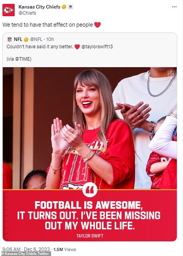 Taylor's POTY honor was also recognized by the NFL and the Chiefs when both took to social media to share and review a quote from her interview.