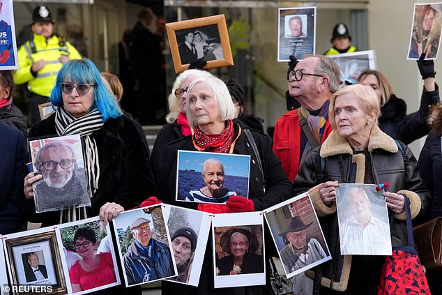 Relatives held a vigil at the Covid investigation site as Mr Johnson gave evidence