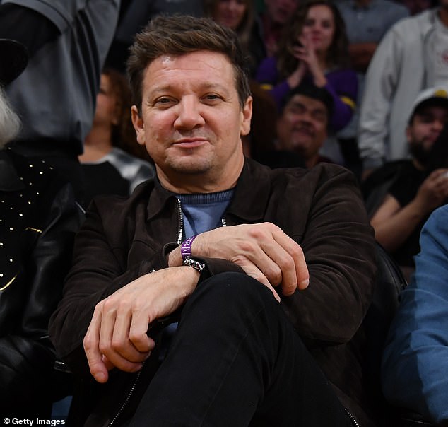 Just 10 months after she was nearly crushed to death, Renner sat courtside for a Los Angeles Lakers game