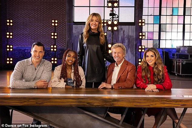 The series posted an image of the cast on social media on Tuesday.  (L-R) Maksim Chmerkovskiy, Comfort Fedoke, host Cat Deeley, Nigel Lythgoe and Holker