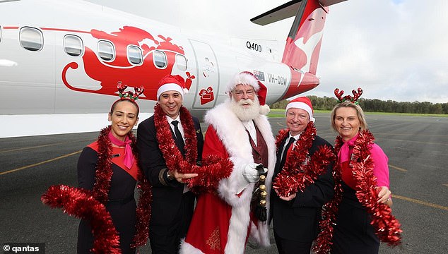 This week Qantas also launched its Christmas sale and unveiled its two festive-themed aircraft (pictured, Dasher-8)
