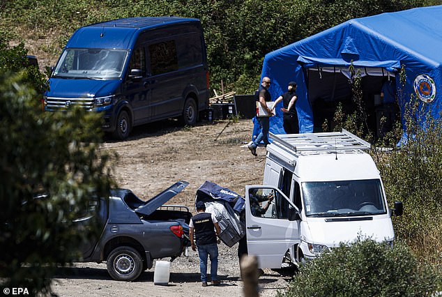 Authorities gather at a makeshift base camp in the Arade dam area, Faro district, during the search operation in Silves, Portugal, May 25, 2023