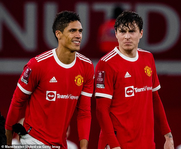 Raphael Varane (left) and Victor Lindelof (right) are two players Neville and Co would like Ratcliffe to forego when he arrives at Old Trafford