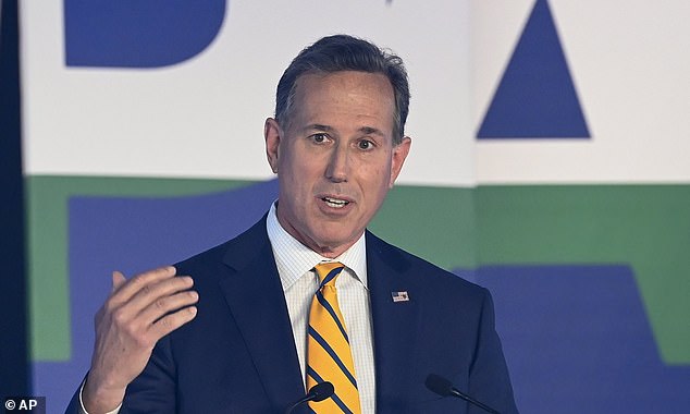 Santorum said in a recent interview that he accomplished the feat by driving across the state and attending 385 town halls and speeches.  His conservative political style played well with Iowa's right-wing voters.  Santorum is photographed at a 2022 CPAC event