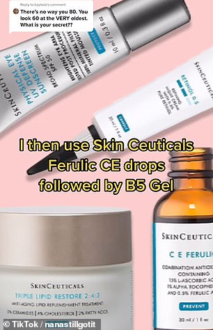 The octogenarian swears by SkinCeuticals Proprietary CE Ferulic Vitamin C Serum ($182)