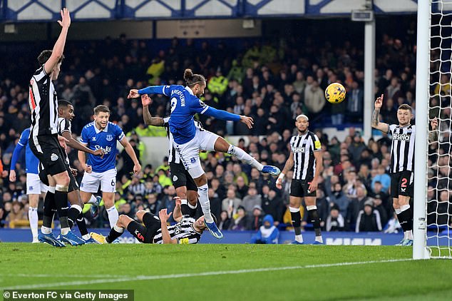 The unmarked Calvert-Lewin shot over the bar from six yards out in the first half