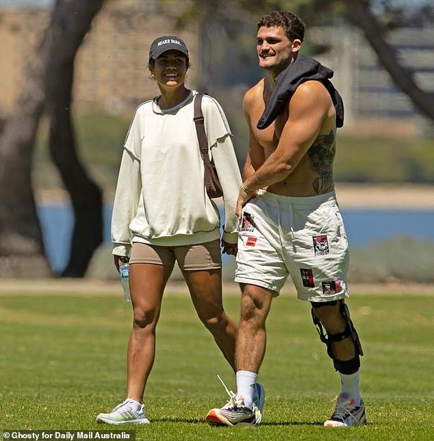 The NRL superstar recently met rumored girlfriend Mary Fowler in Perth, with his knee in a brace after being seriously injured in the biggest match of the year (pictured)