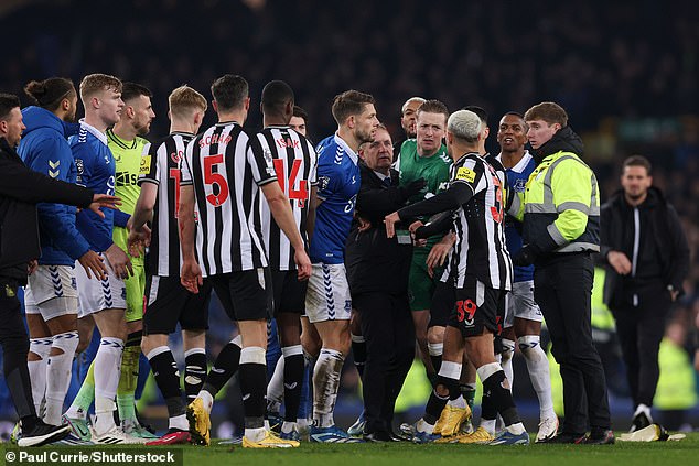 Players from both sides got involved in the middle of the field on Thursday evening