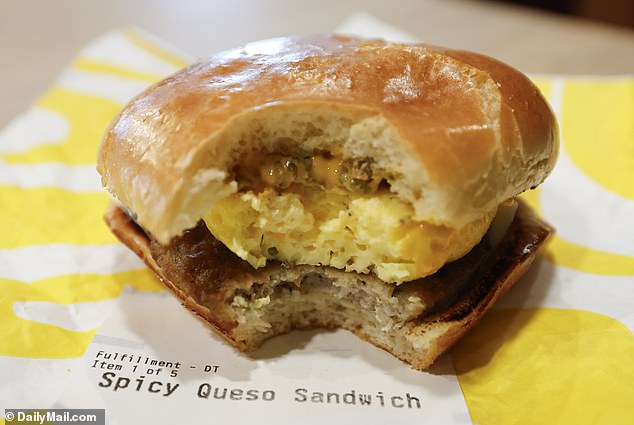 DailyMail.com headed to the outlet to try the new food and drinks, including the $4.99 Spicy Queso Sandwich, pictured