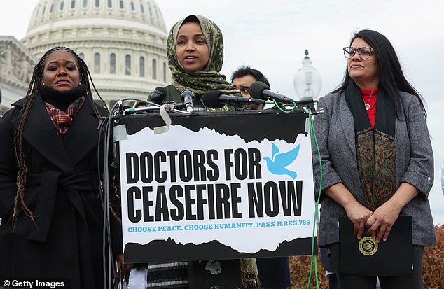 Rep. Cori Bush, D-Mo., held the press conference along with fellow team members Rashida Tlaib and Ilhan Omar