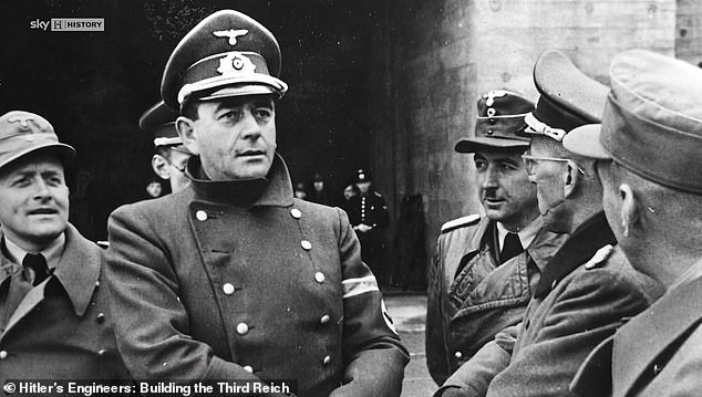 Speer is seen in Nazi uniform along with other prominent officials during his time as a key ally of Hitler