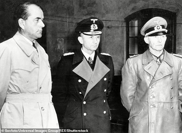 Albert Speer with Karl Doenitz and General Alfred Jodl at the time of their arrest in Flensburg in 1945