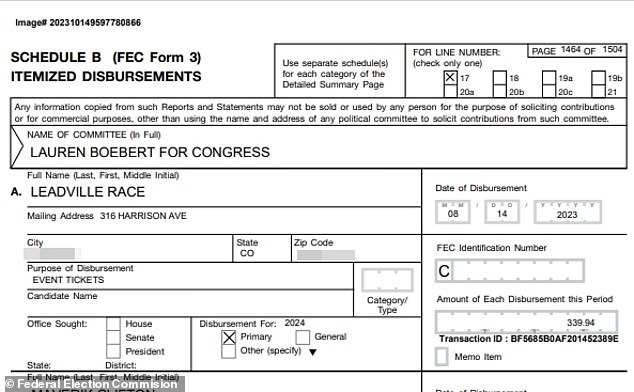 Records show Boebert used campaign funds to spend $339.94 on “event tickets” for the Leadville Race in mid-August