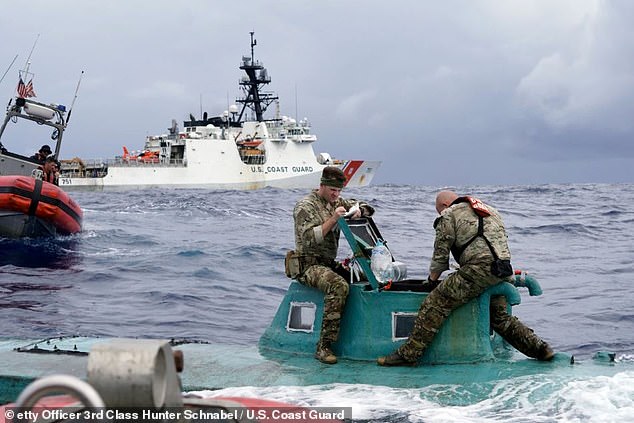 The largest drug seizure came from a narco-submarine.  The cocaine weighed more than 5,500 pounds and was seized by the Coast Guard vessel Waesche (pictured above) on November 20, according to a statement from the USCG.