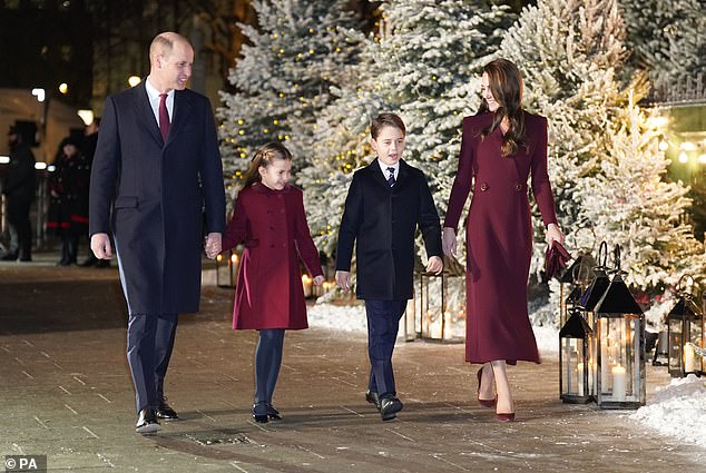 2022 - William, Charlotte, George and Kate at the Christmas carol service on December 15 last year