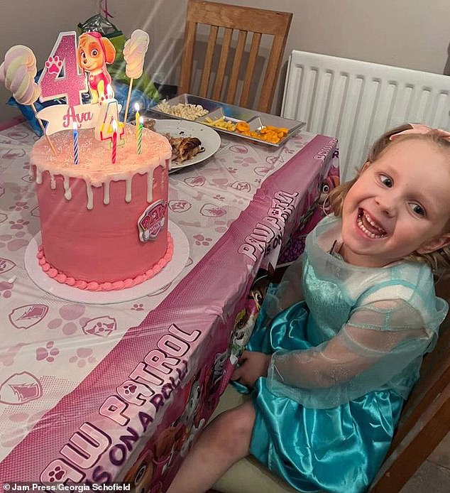 Ava beamed at her Paw Patrol birthday party last year alongside her fourth birthday cake