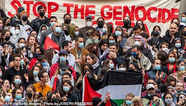 Pro-Palestinian protesters pictured on Harvard's campus on October 14, 2023, one of several groups labeled as 