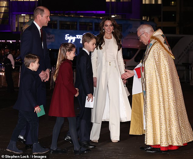 The Prince and Princess of Wales and their children arrived in style at the carol service at Westminster Abbey