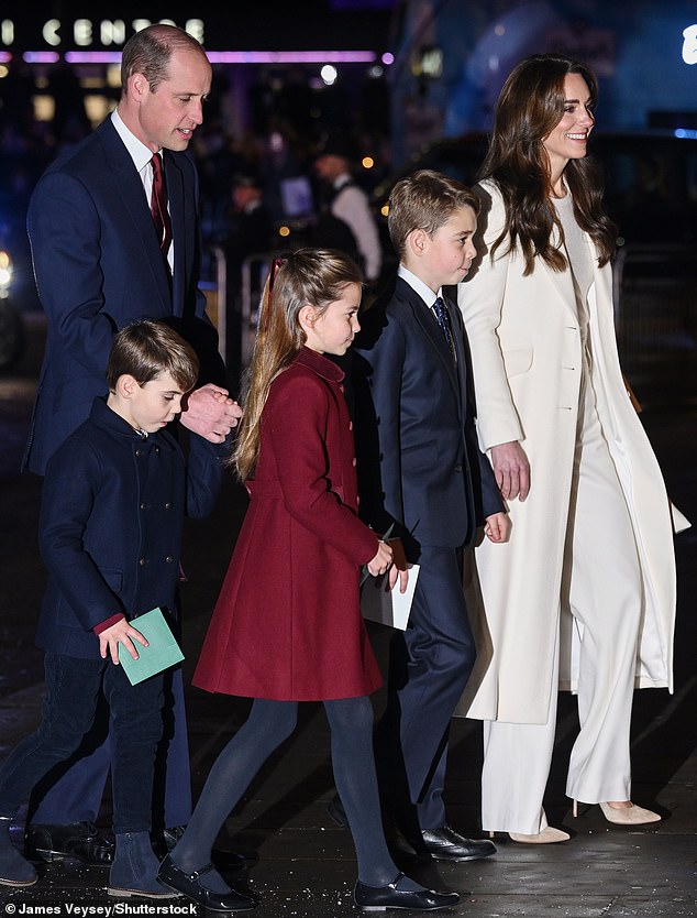 Prince George, Princess Charlotte and Prince Louis all arrived with letters in hand to send before the service